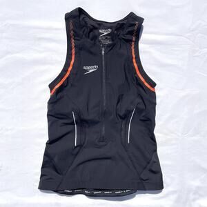Speedo C-16 Triathlon Singlet Tank Top Womens Large Black Orange With Bra Tri